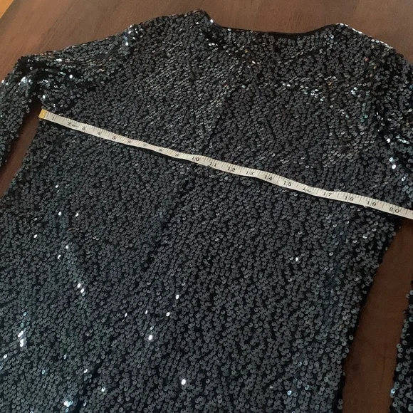 NWT, Minimalist Black/Blue Sequinned Party Dress with detachable belt, US 10 - Picture 8 of 12